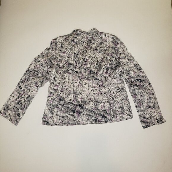 Chico's Parmenia Jacket Purple Pretty Print Silk Beaded Appliques Size 2 Large - Picture 16 of 16